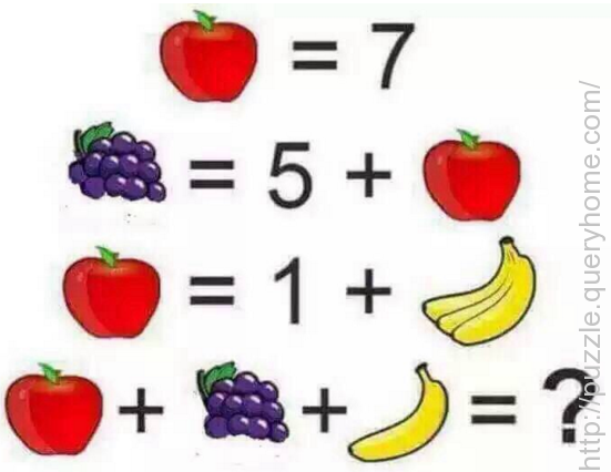 Solve this puzzle : apple + banana + grape